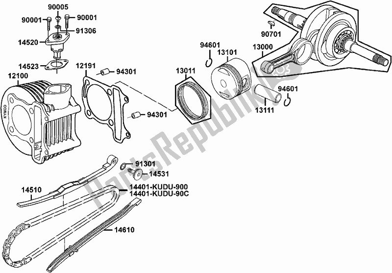 Alle onderdelen voor de E03 - Cylinder Piston van de Kymco BA 30 AA AU -People 150 30150 2005